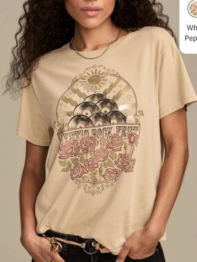 NWT Lucky Brand "Mystic Rock Fest" Graphic T, Size XL, Khaki, Gold Accents